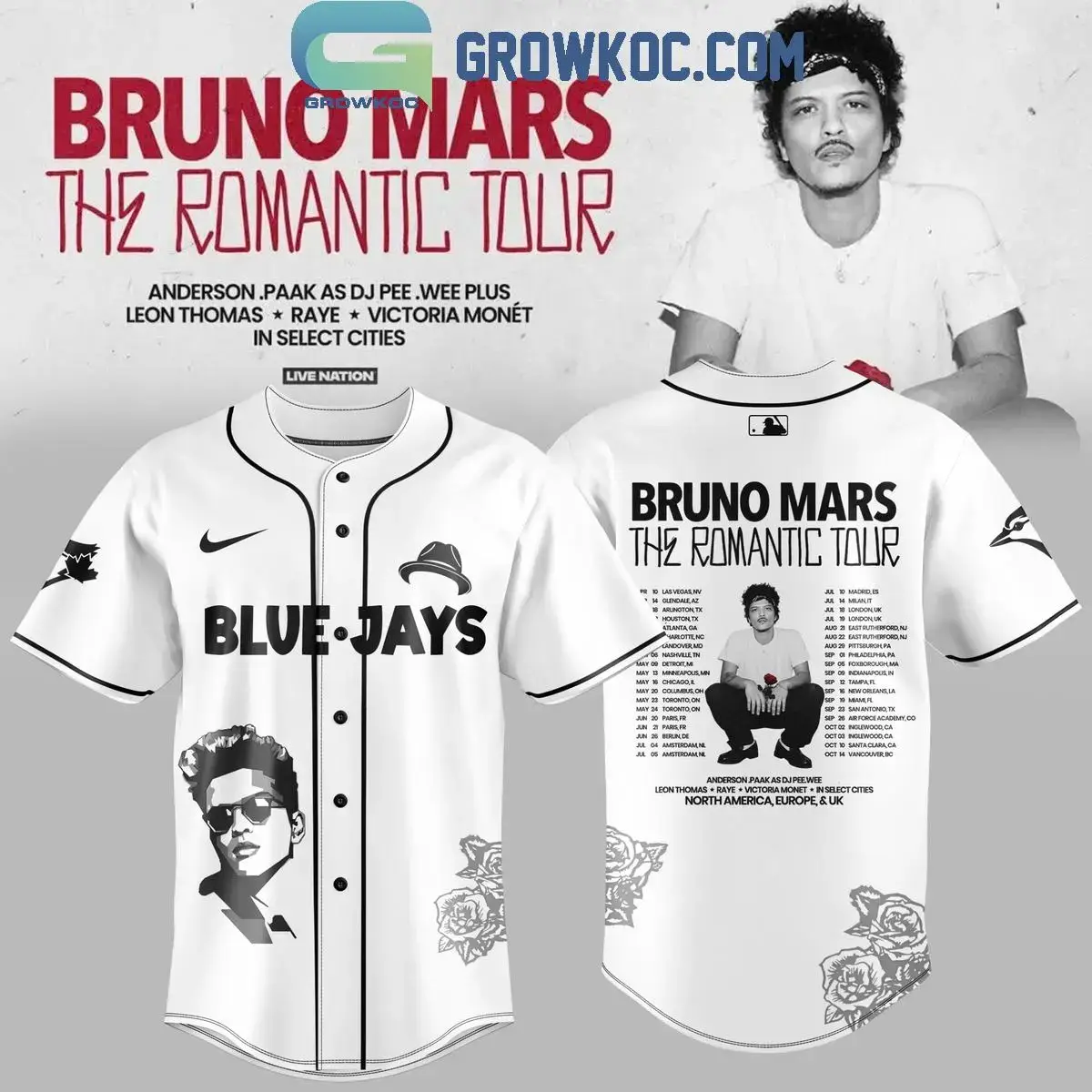 Toronto Blue Jays x Bruno Mars The Romantic Tour 2026 Jersey Image