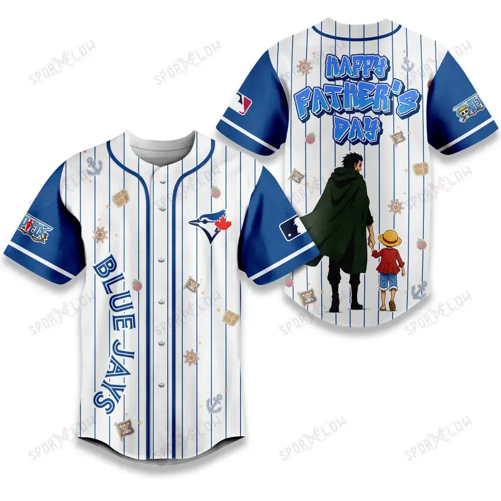 Toronto Blue Jays X One Piece Dragon & Luffy Dad Baseball Jersey Image