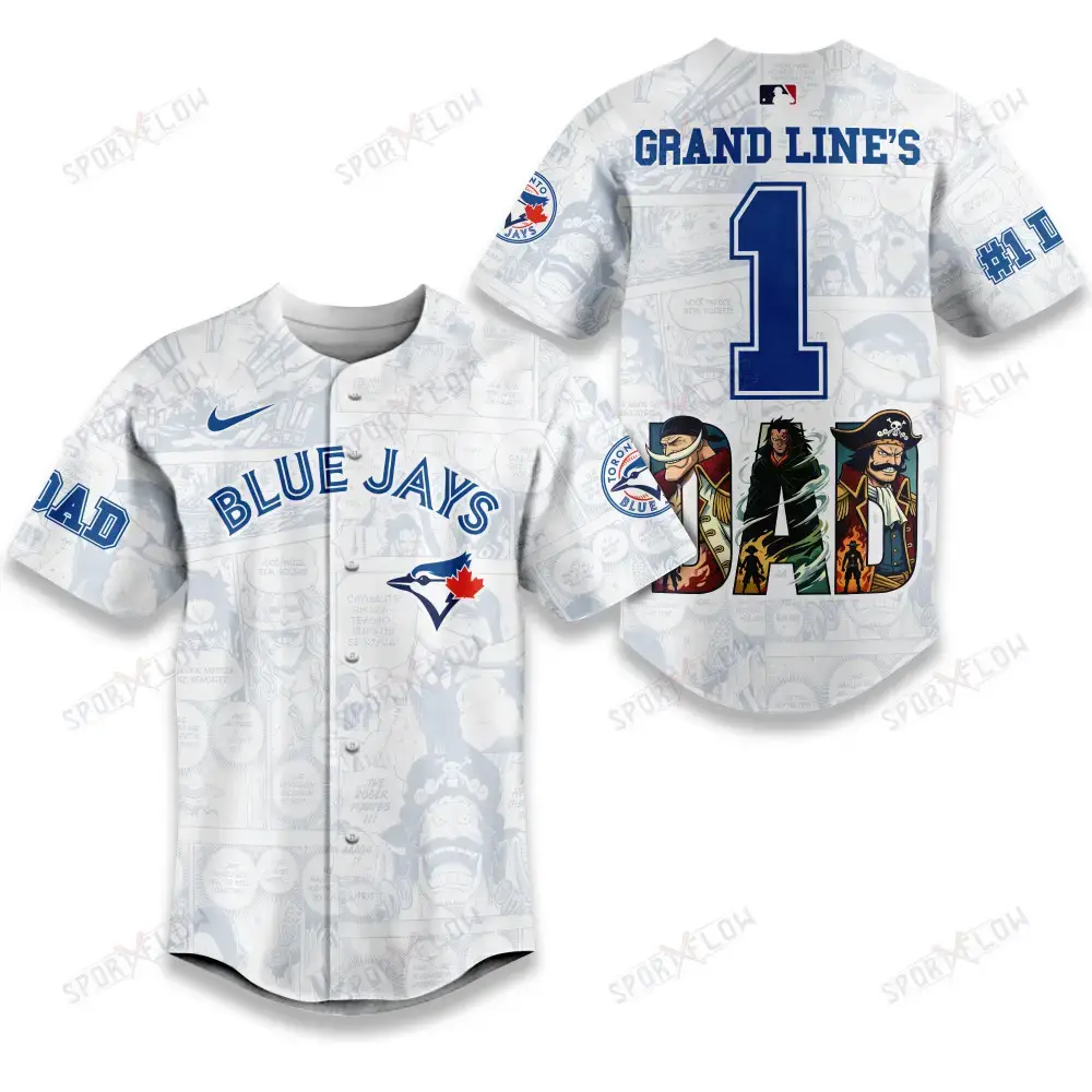 Toronto Blue Jays X One Piece Grand Line'S #1 Dad Custom Baseball Jersey Image