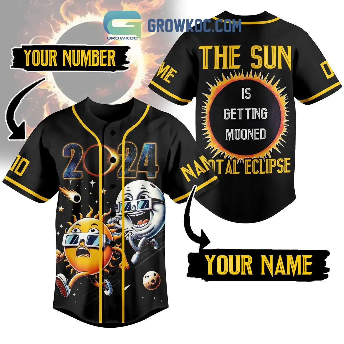 Total Solar Eclipse 2024 The Sun Is Getting Mooned Fan Personalized Baseball Jersey Image