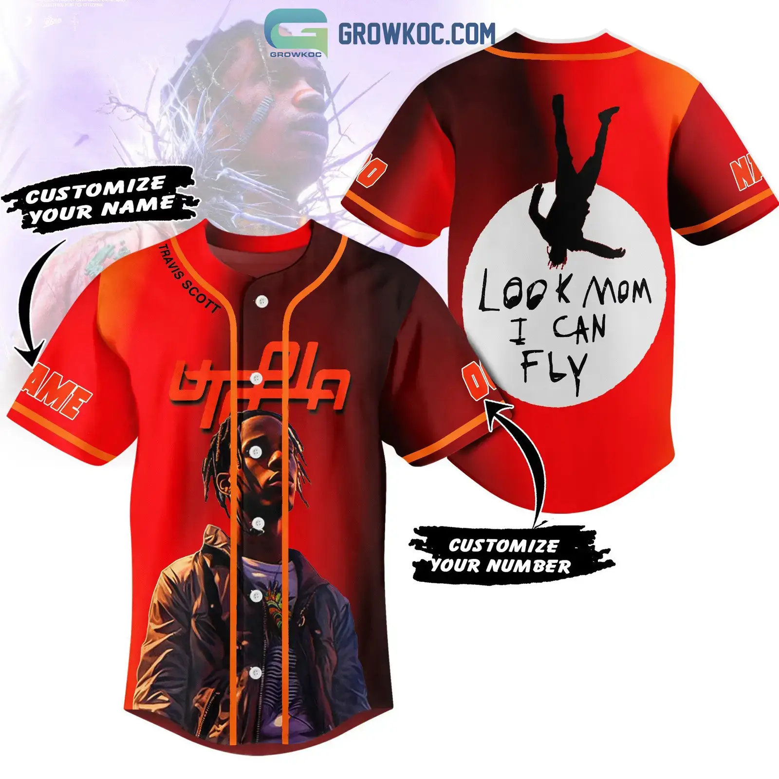 Travis Scott Look Mom I Can Fly Personalized Baseball Jersey Image