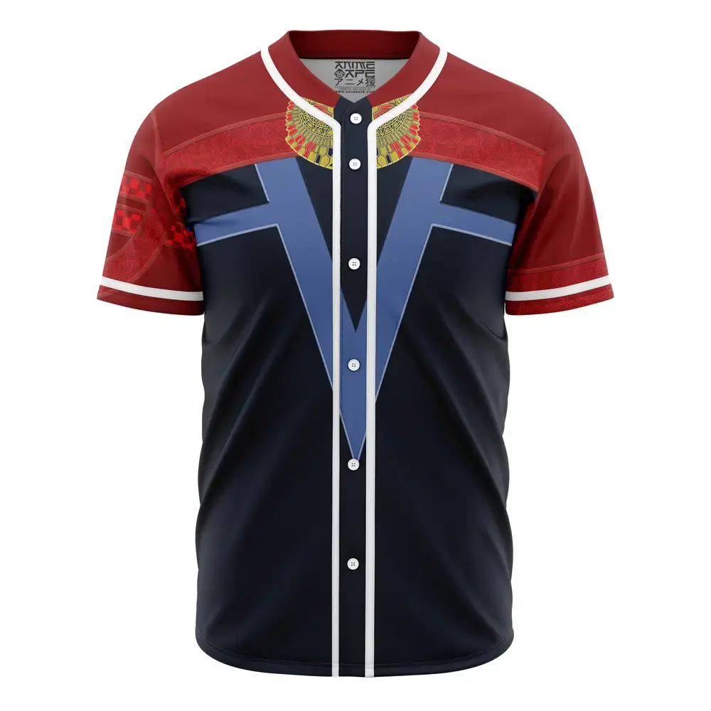 Trendy Red & Blue V-Design Button-Up Baseball Jersey – Unisex Casual Fashion Image