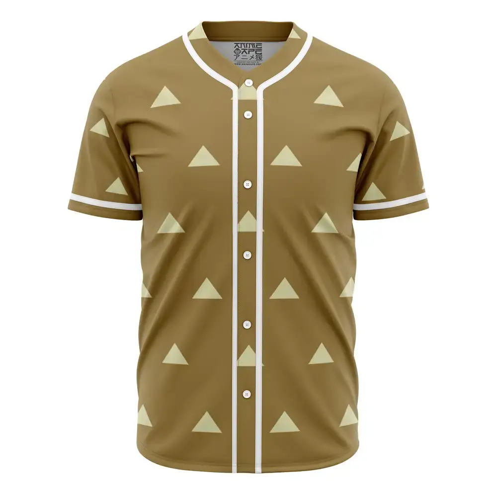 Trendy Tan Triangle Pattern Baseball Jersey - Stylish & Comfortable Sportswear Top Image