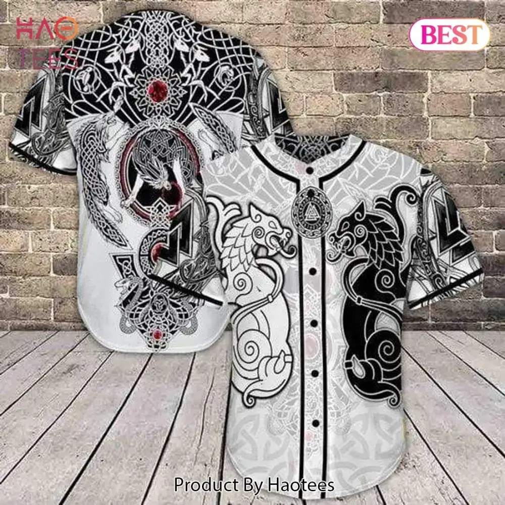 Tribal Dragon Baseball Jersey - Bold Black & White Graphic Shirt For Men Image
