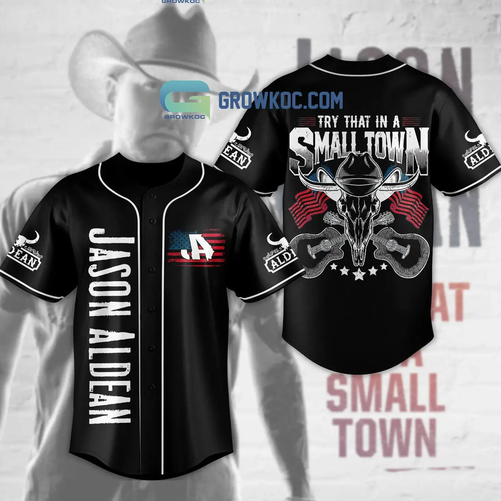 Try That In A Small Town Jason Aldean Black Design Baseball Jersey Image