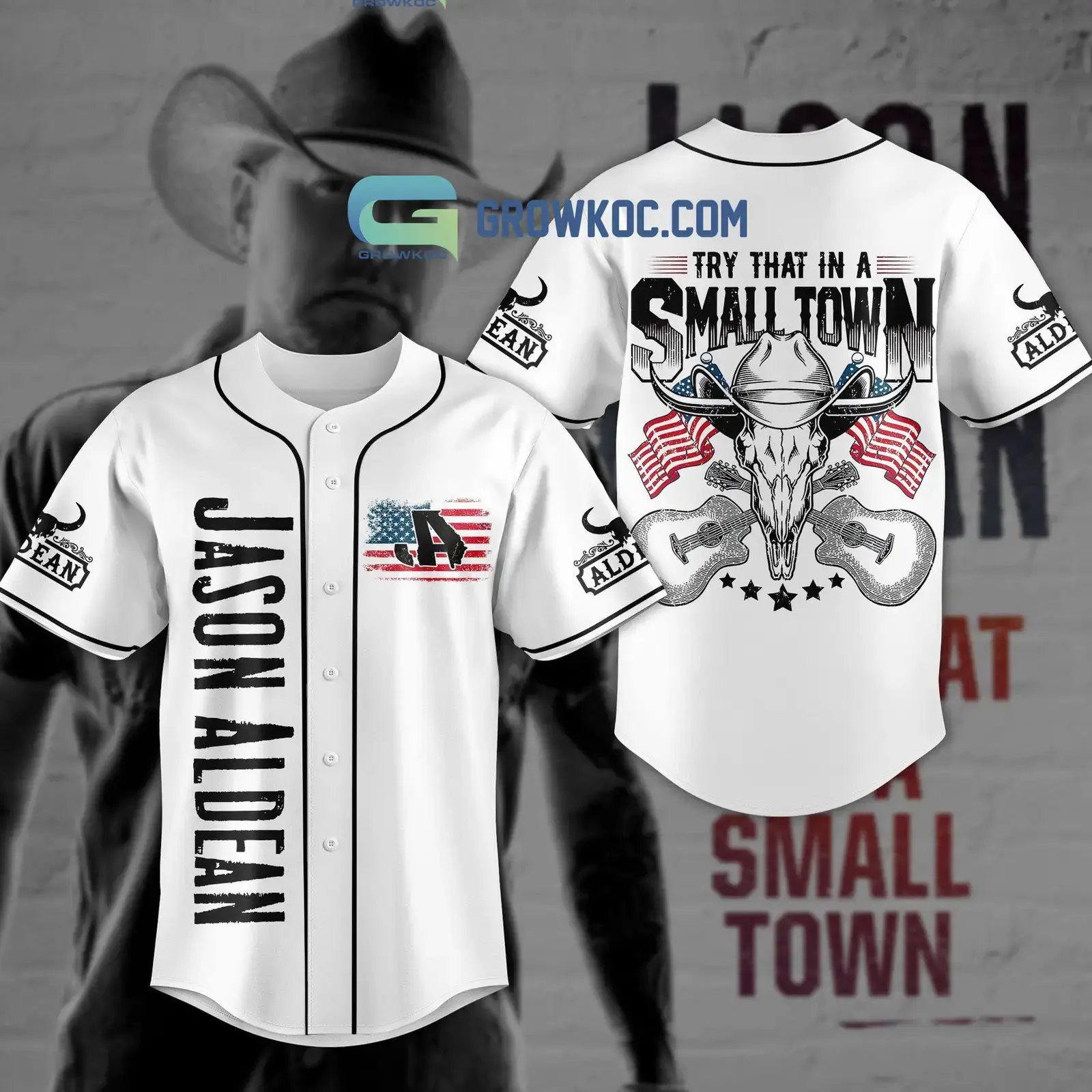 Try That In A Small Town Jason Aldean White Design Baseball Jersey Image