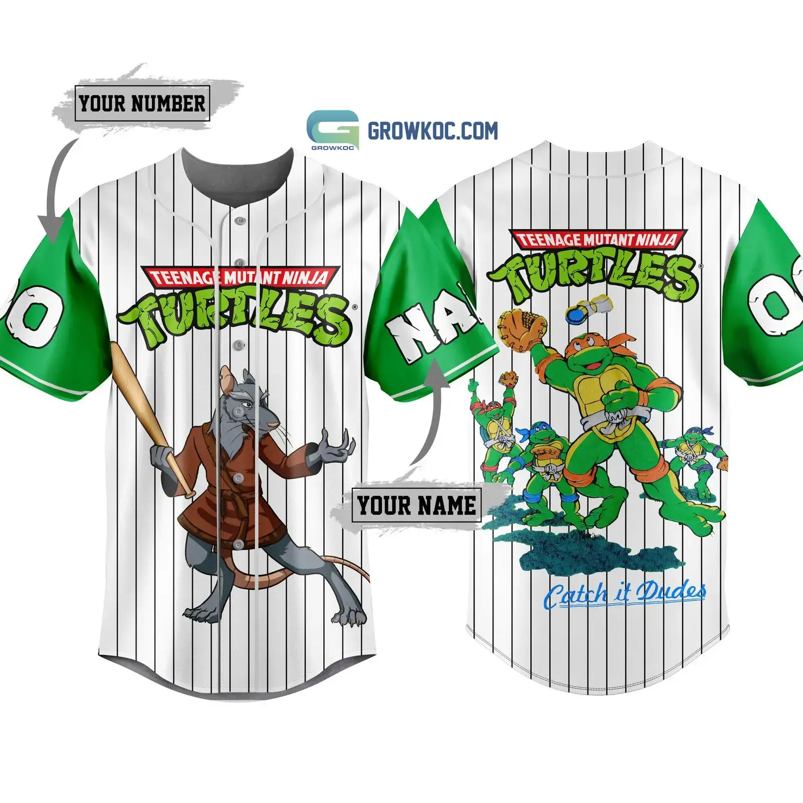 Turtles Teenage Mutant Ninja Catch It Dudes Personalized Baseball Jersey Image