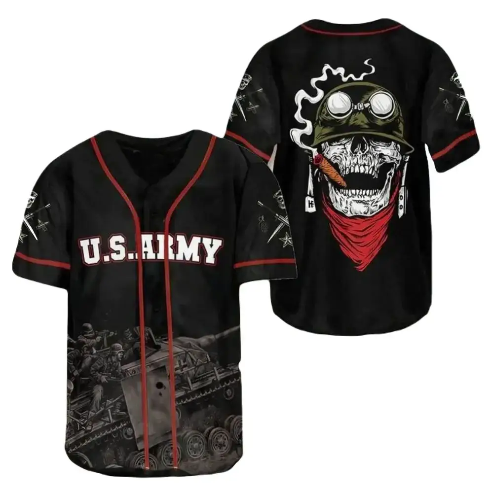 U.S. Army Skull Baseball Jersey – Military Style Graphic Shirt For Men & Women Image