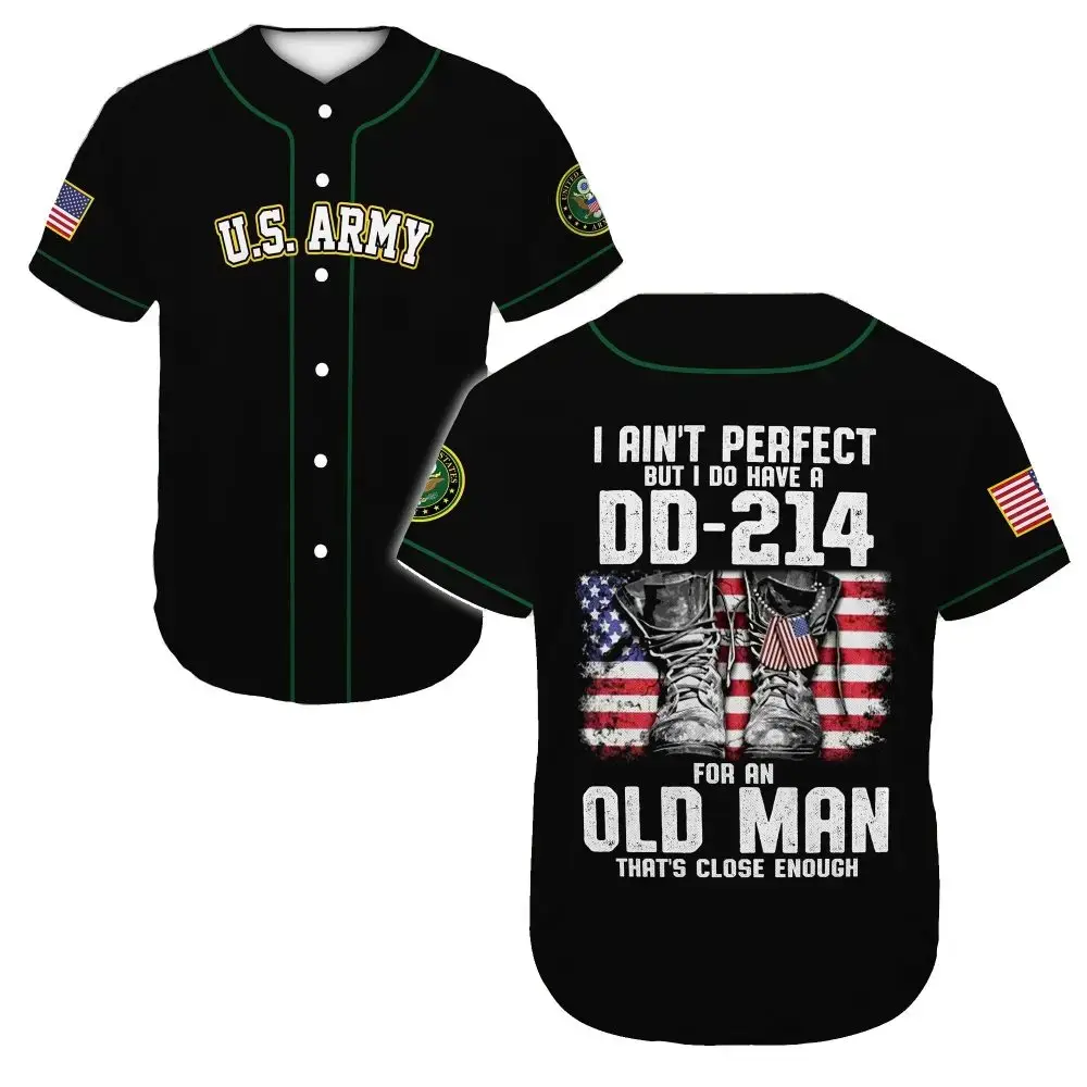 U.S. Army Veteran Baseball Jersey - Proud Dd-214 Old Man Patriotic Apparel Image