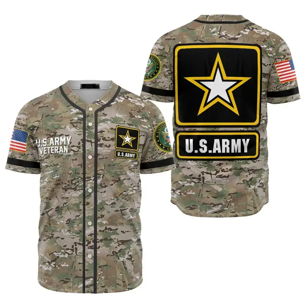 U.S. Army Veteran Camo Baseball Jersey - Patriotic Military Tribute Apparel Image