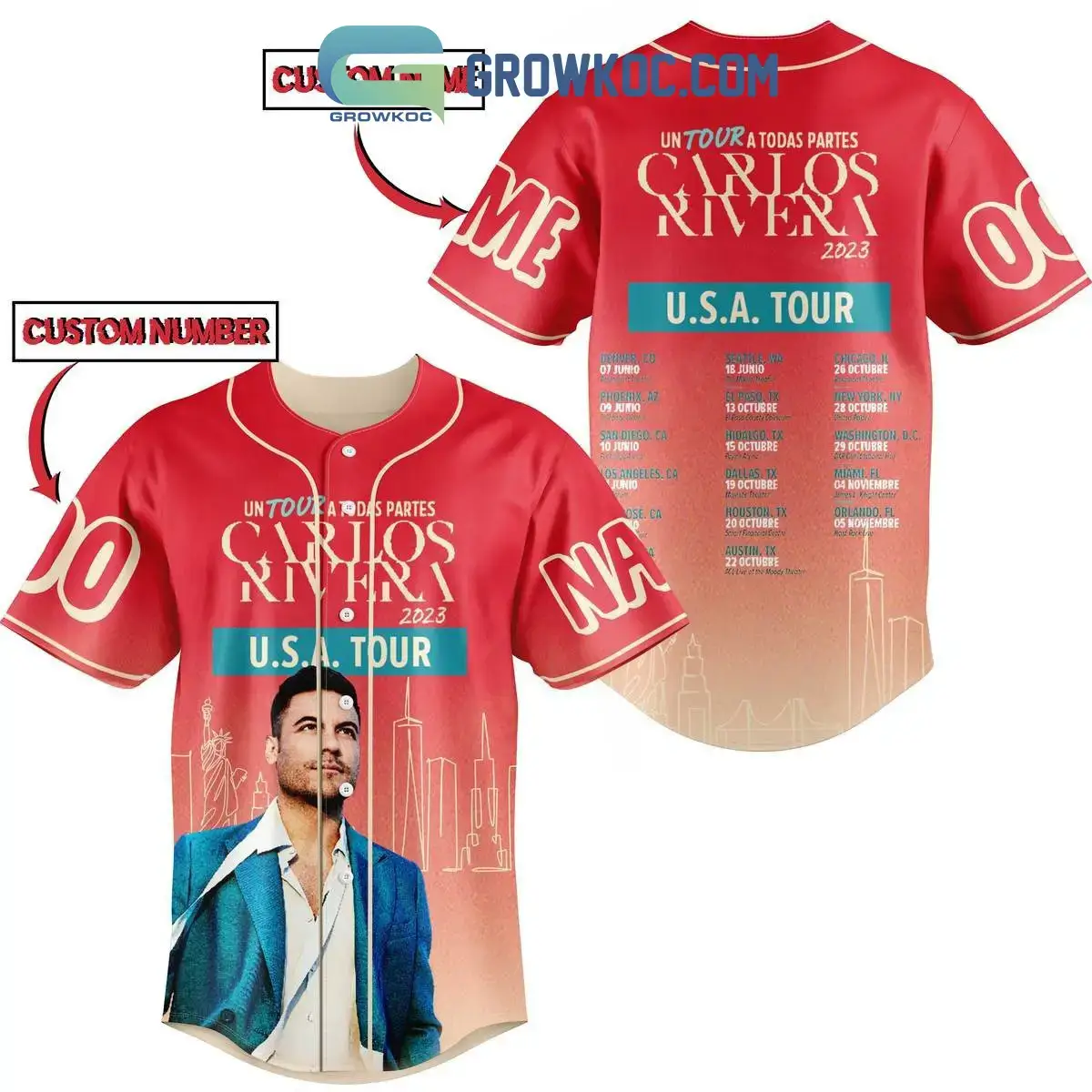 Un Tour A Todas Partes Carlos Rivera USA Tour 2023 Personalized Baseball Jersey Image