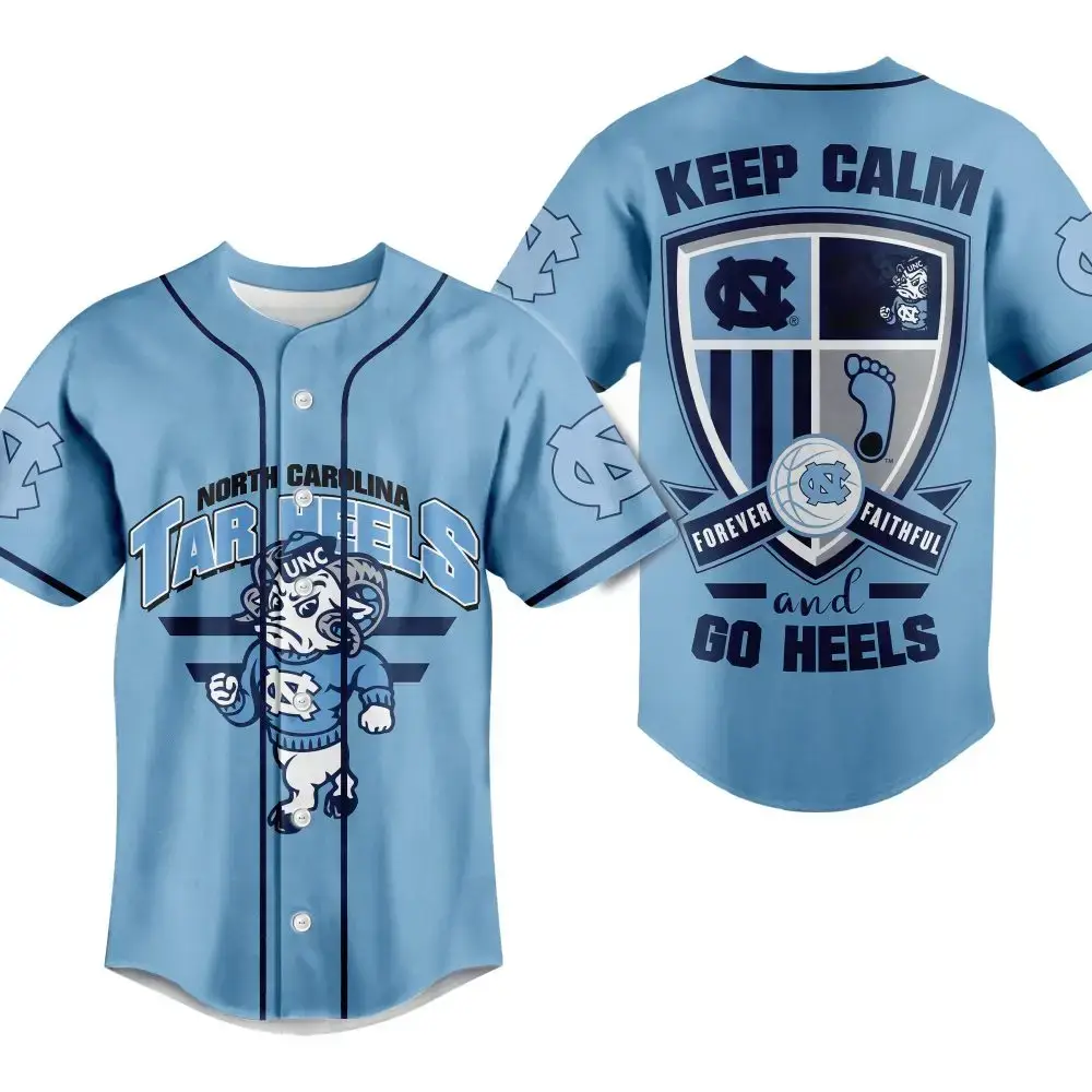 Unc Tar Heels Baseball Jersey - Keep Calm Go Heels Design - Perfect For Fans! Image