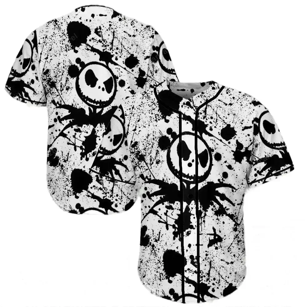 Unique Splatter Skull Baseball Jersey – Bold Black & White Design, Perfect For Trendy Streetwear Image