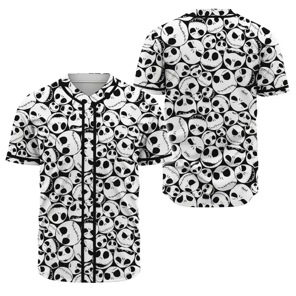 Unisex Gothic Skull Pattern Baseball Jersey – Unique Halloween Style Shirt Image