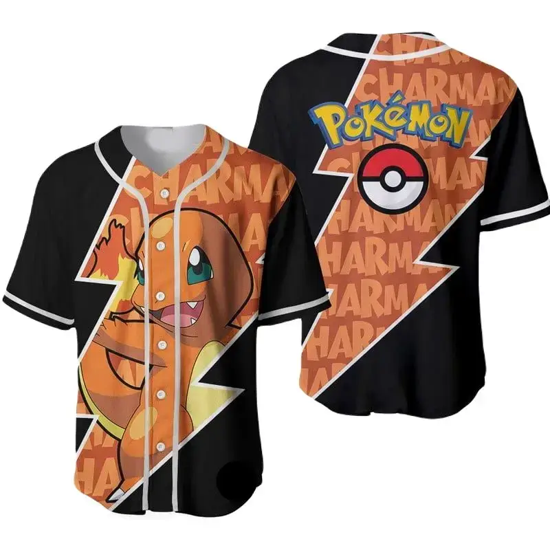 Unisex Pokémon Charmander Baseball Jersey – Vibrant Anime Fan Apparel Image