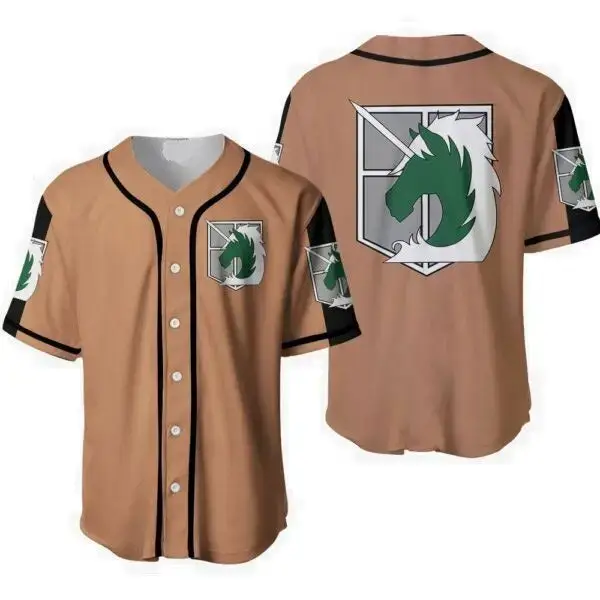 Unisex Tan Unicorn Crest Baseball Jersey - Stylish Anime-Inspired Sportswear Image