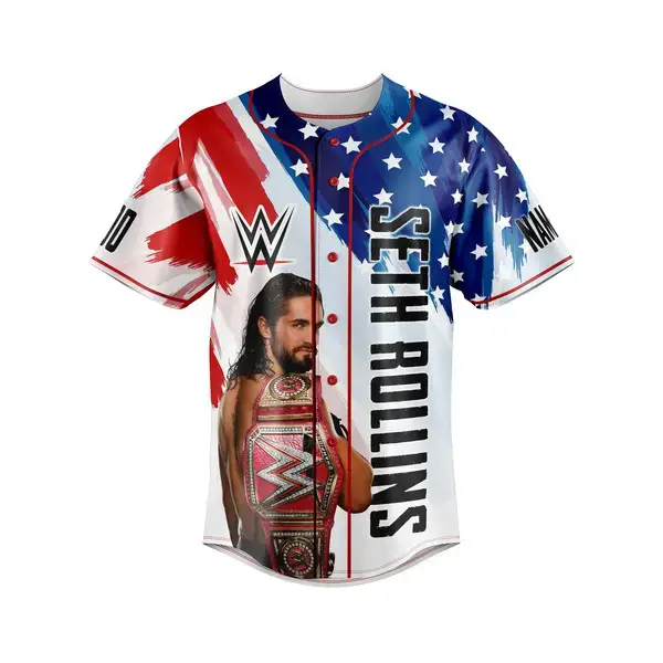 Unisex Usa Flag Wwe Seth Rollins Champion Graphic Baseball Jersey - Limited Edition Image
