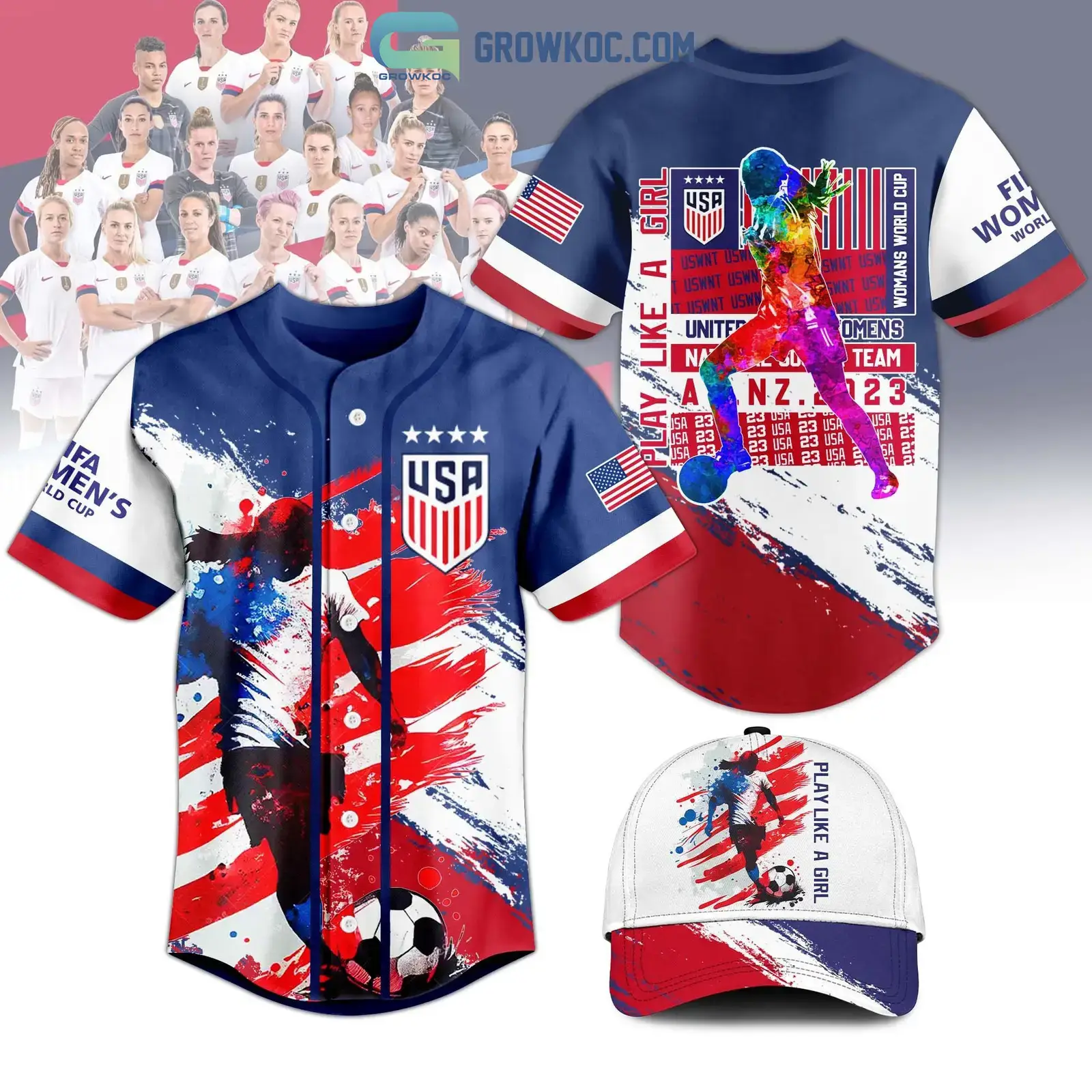 United State Womens National Soccer Team Play Like A Girl Personalized Baseball Jersey Image