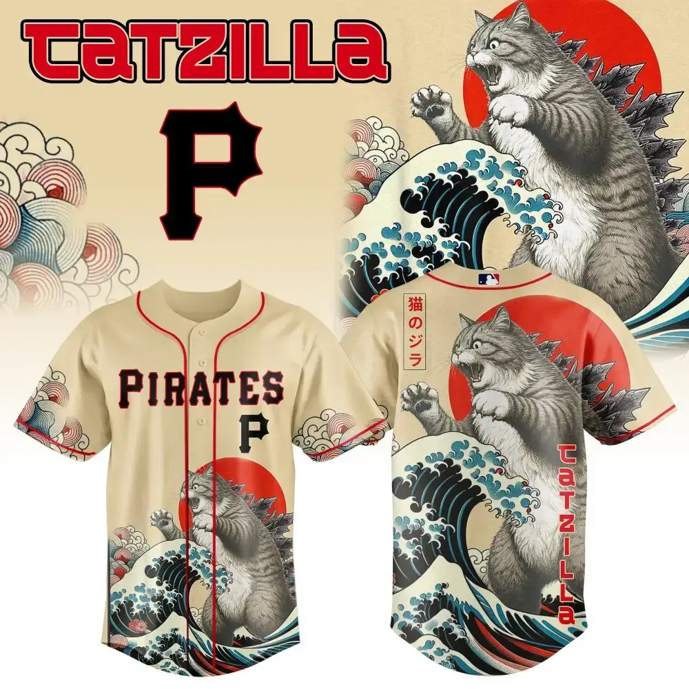 Unleash Style With Catzilla Vintage Pirates Jersey - Unique Art Design Tee Image
