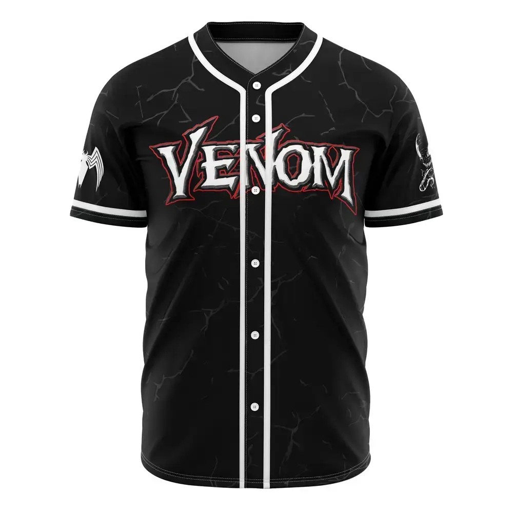 Unleash Style With Venom Graphic Baseball Jersey - Premium Black Sportswear Image