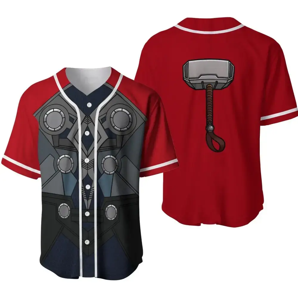 Unleash Superhero Style: Men’S Thor-Inspired Baseball Jersey – Hammer Graphic, Premium Quality! Image