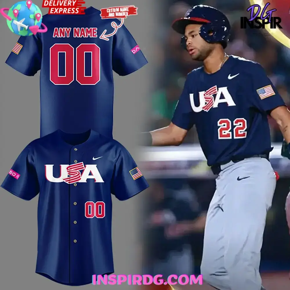 Usa Baseball Wbsc Premier12 2024 Blue Baseball Jersey Image