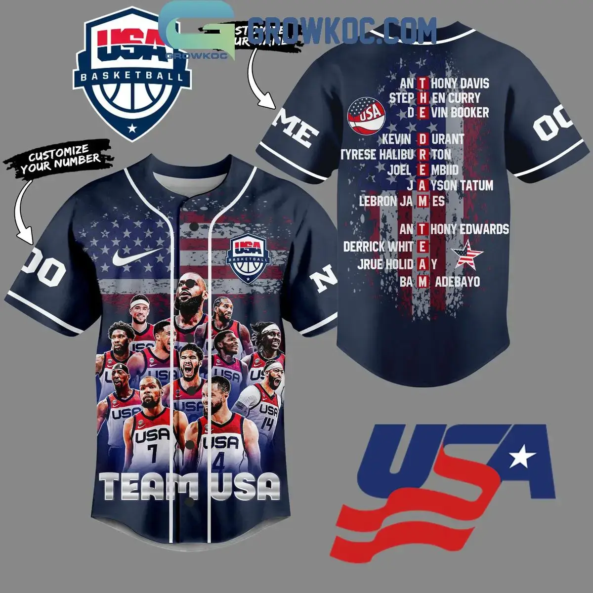 USA Men's Basketball National Team Personalized Baseball Jersey Image