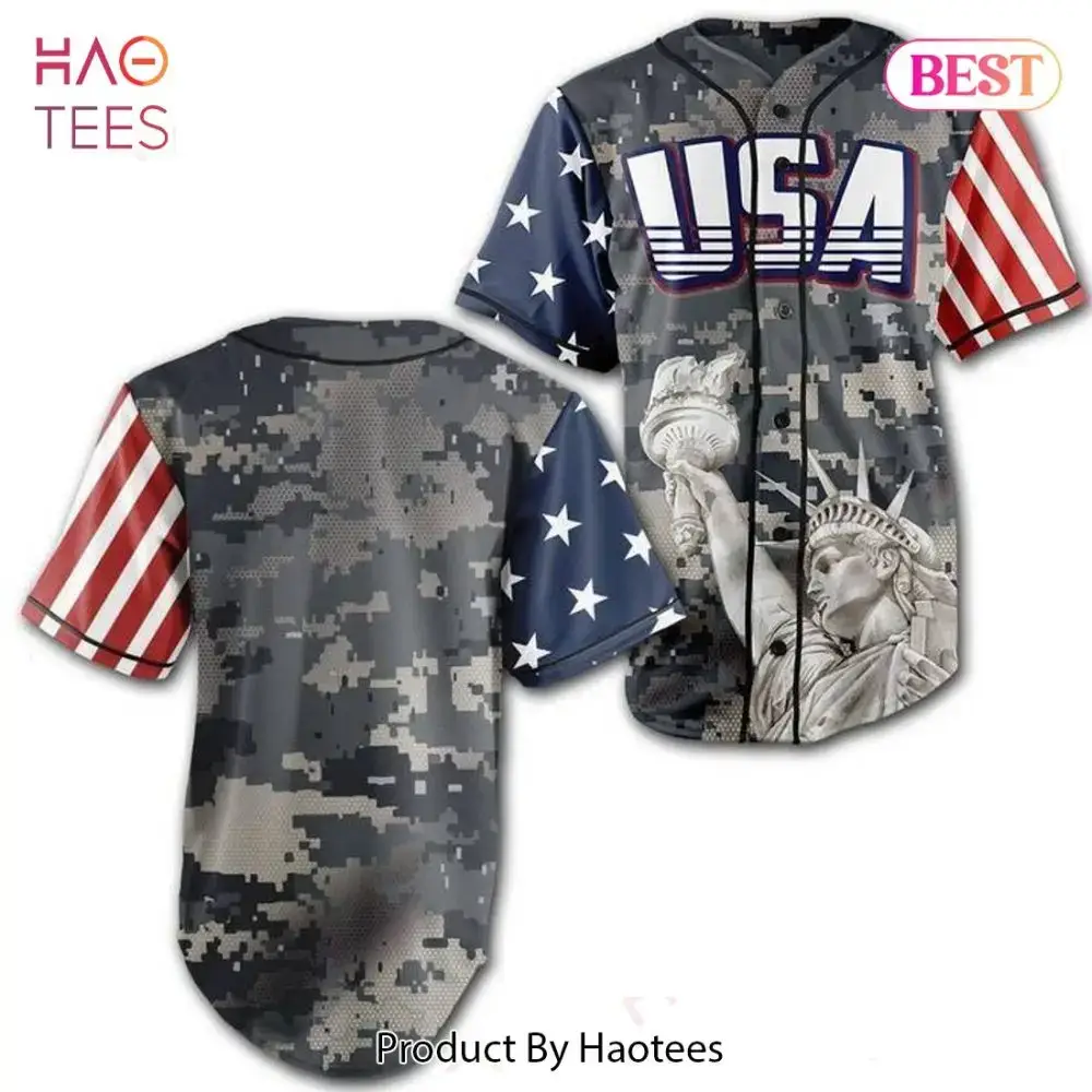 Usa Patriotic Camo Baseball Jersey - Stars & Stripes Design - Perfect For July 4Th! Image