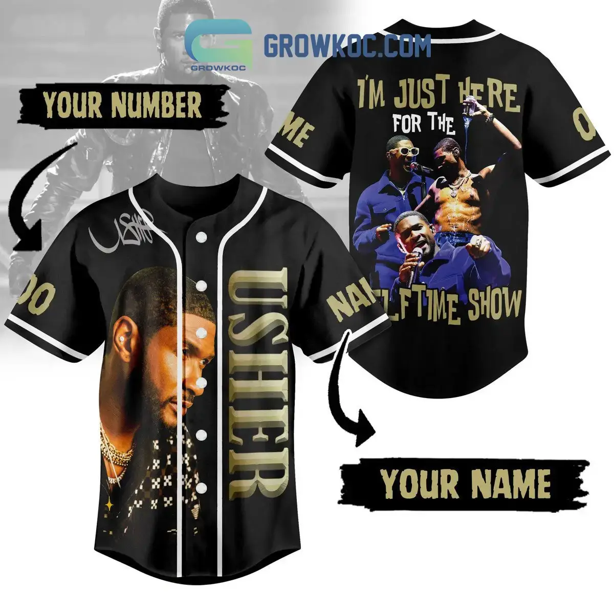 Usher I'm Just Here For The Half Time Show Personalized Baseball Jersey Image