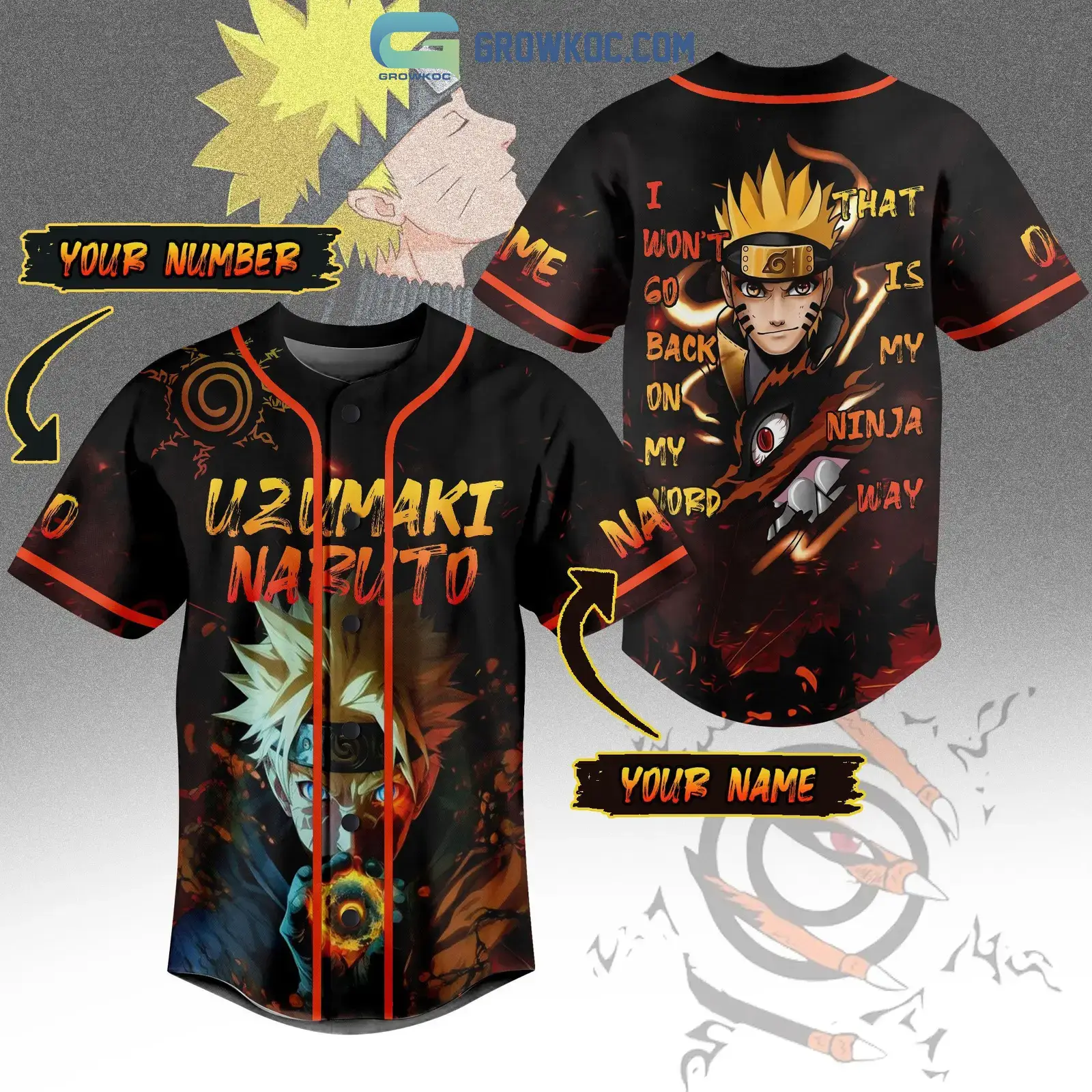 Uzumaki Naruto Ninja Anime Personalized Baseball Jersey Image