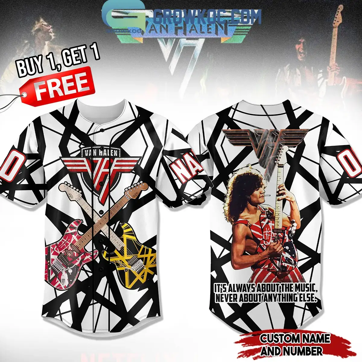 Van Halen It's Always About The Music Personalized Baseball Jersey Black Image