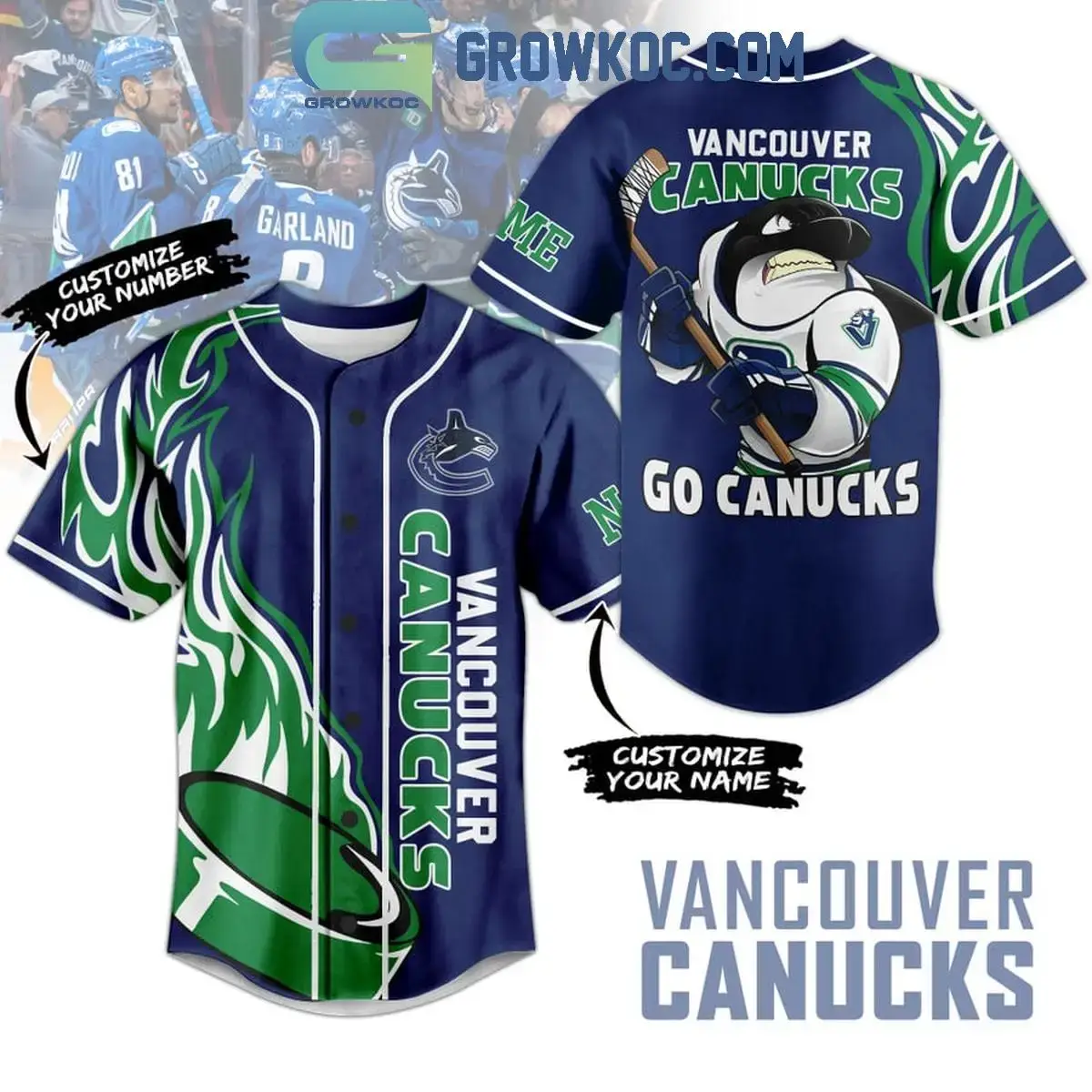 Vancouver Canucks Go Canucks Flame Personalized Baseball Jersey Image