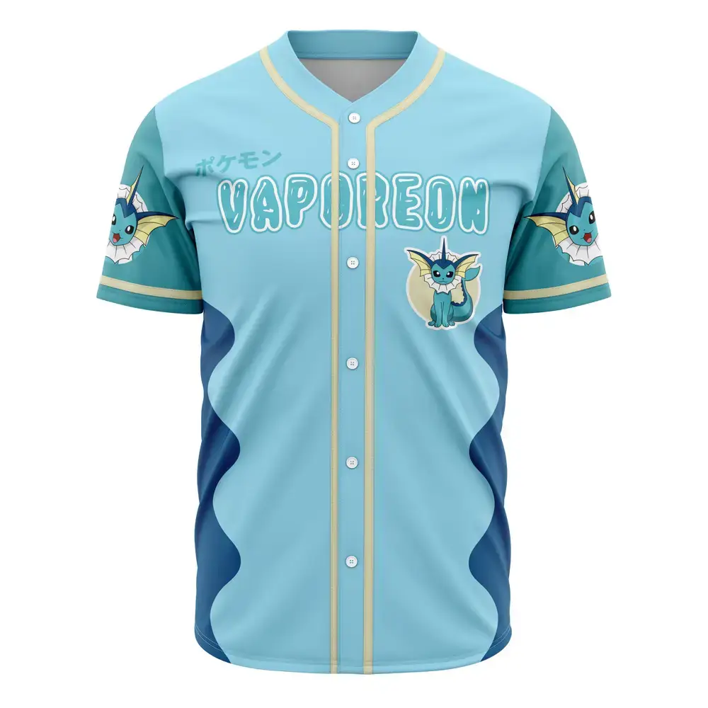 Vaporeon Baseball Jersey - Soft Blue Pokémon Design For Fans , Unisex Sizing Image