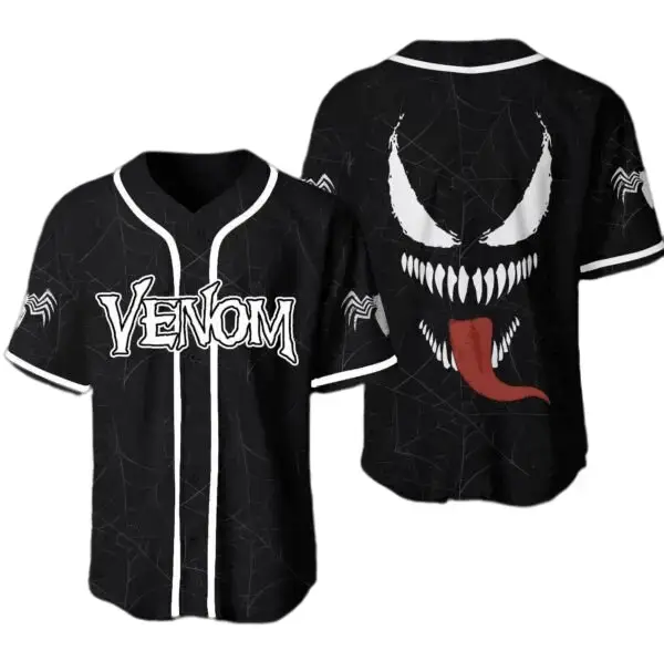 Venom Baseball Jersey - Bold Black Spider Design, Unisex Comic Fan Apparel Image