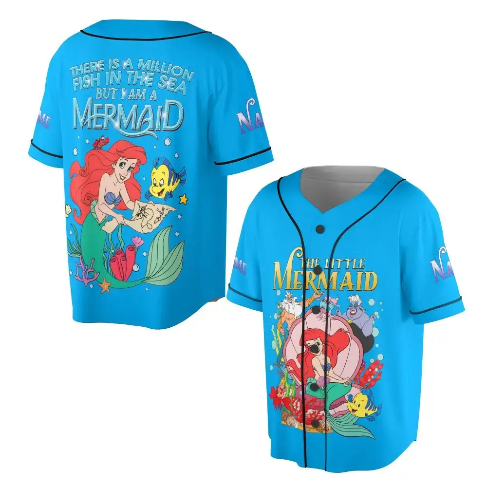 Vibrant Little Mermaid Baseball Jersey – Fun Ariel & Friends Design For Kids Image