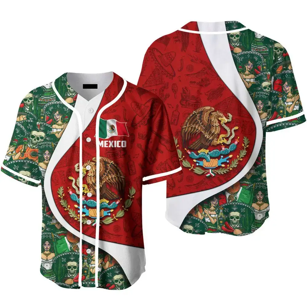 Vibrant Mexico Flag Baseball Jersey – Bold Cultural Design For Fans & Fashionistas Image