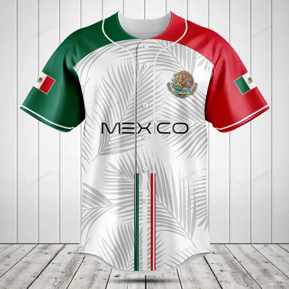 Vibrant Mexico Flag Baseball Jersey – Stylish Mexican Pride Apparel Image