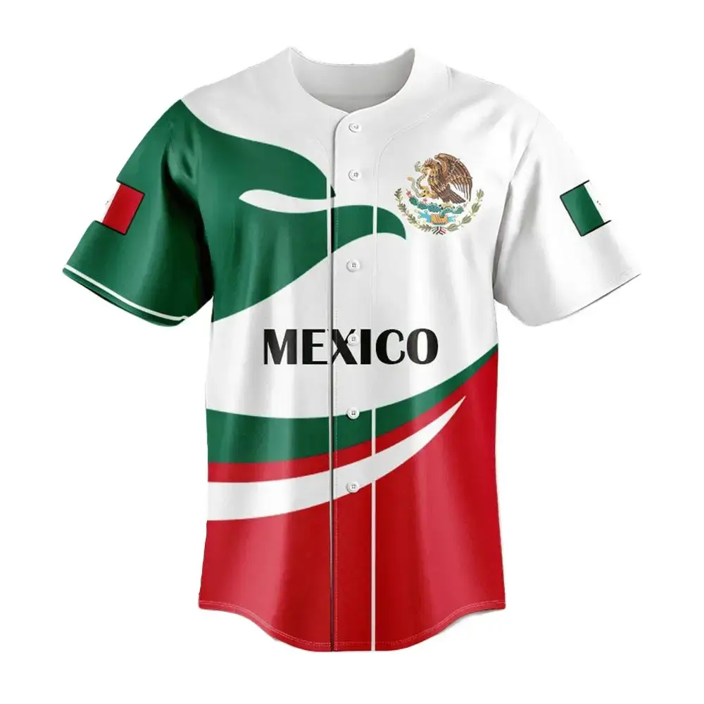 Vibrant Mexico Flag Baseball Jersey - Unisex Sportswear, Support With Style! Image