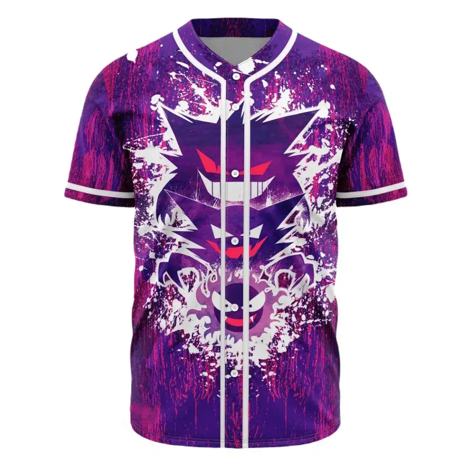 Vibrant Purple Ghost-Themed Baseball Jersey – Unisex Sportswear With Bold Design Image