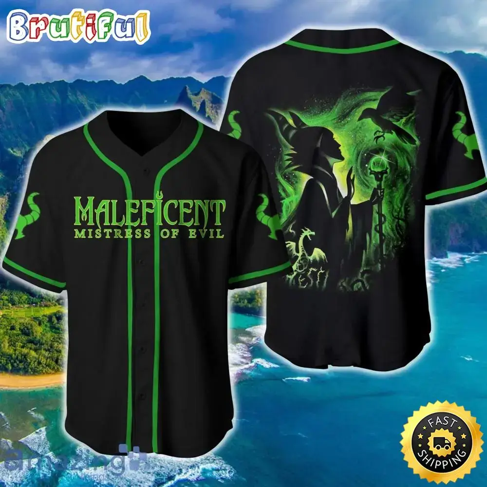 Villian Maleficent Green Black Neon Disney Baseball Jersey Image
