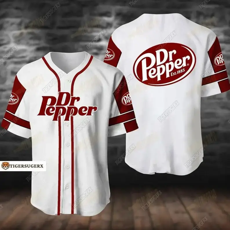 Vintage Dr Pepper Baseball Jersey - Classic Logo Design, Stylish Fan Apparel Image