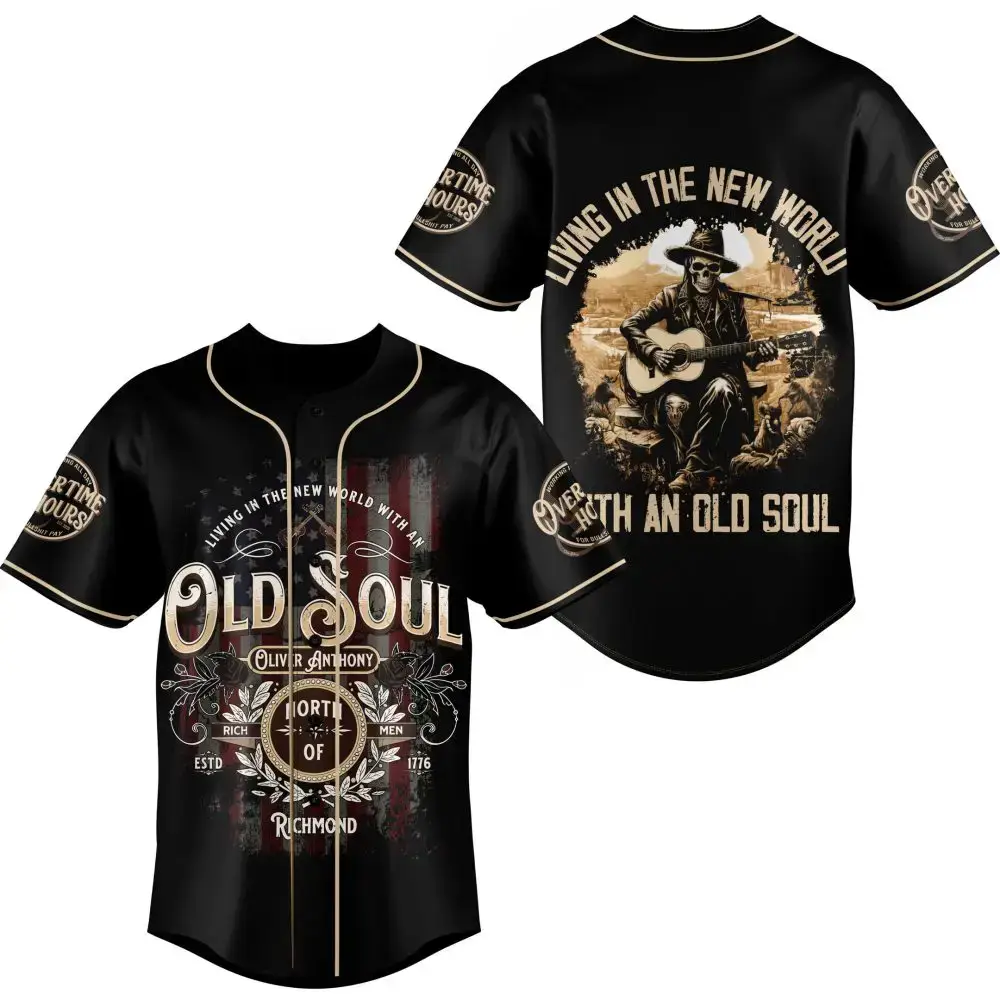 Vintage Style 'Old Soul' Baseball Jersey - Unique Graphic Design Tee For Music Lovers Image