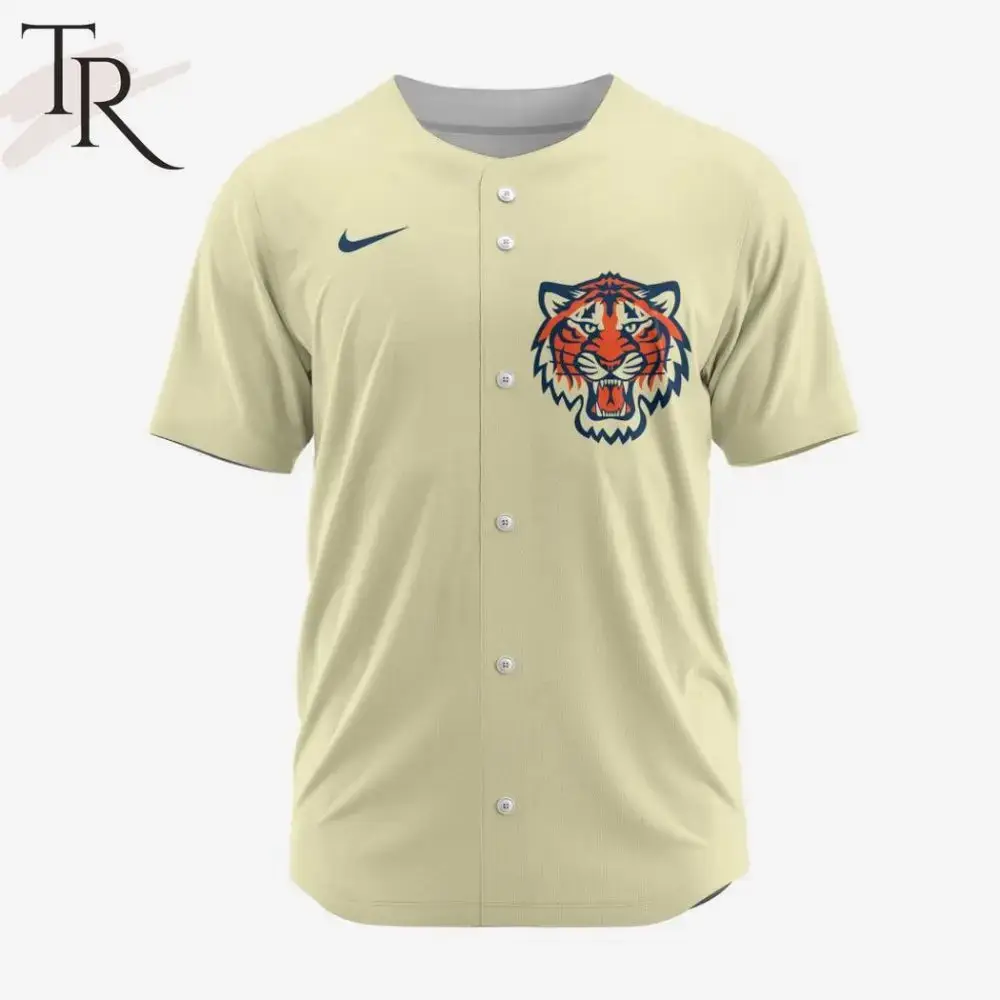 Vintage Tiger Logo Baseball Jersey - Classic Beige Design, Unisex Sportswear Image