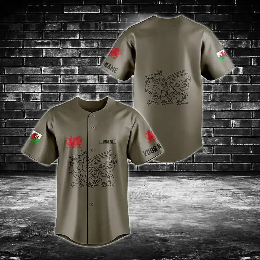 Wales Dragon Baseball Jersey - Custom Name & Flag, Stylish Welsh Pride Tee Image