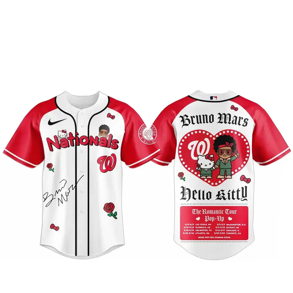 Washington Nationals Bruno Mars x Hello Kitty 2026 The Romantic Tour Baseball Jersey Image