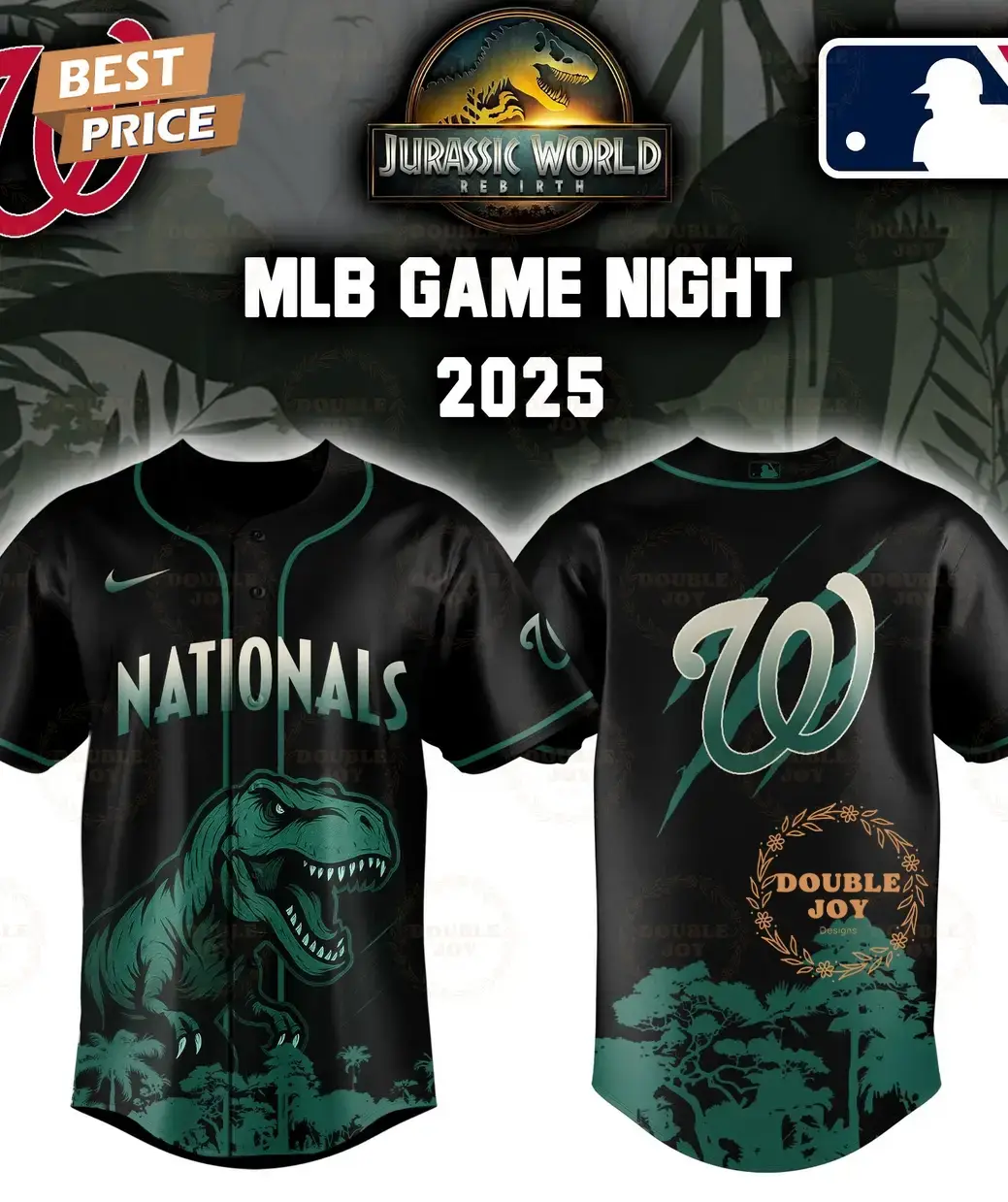 Washington Nationals Jurassic World Rebirth Game Night 2025 Special Edition Baseball Jersey Image