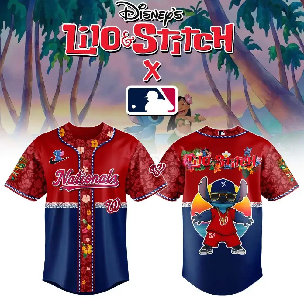 Washington Nationals Mlb X Lilo & Stitch Custom Baseball Jersey Image