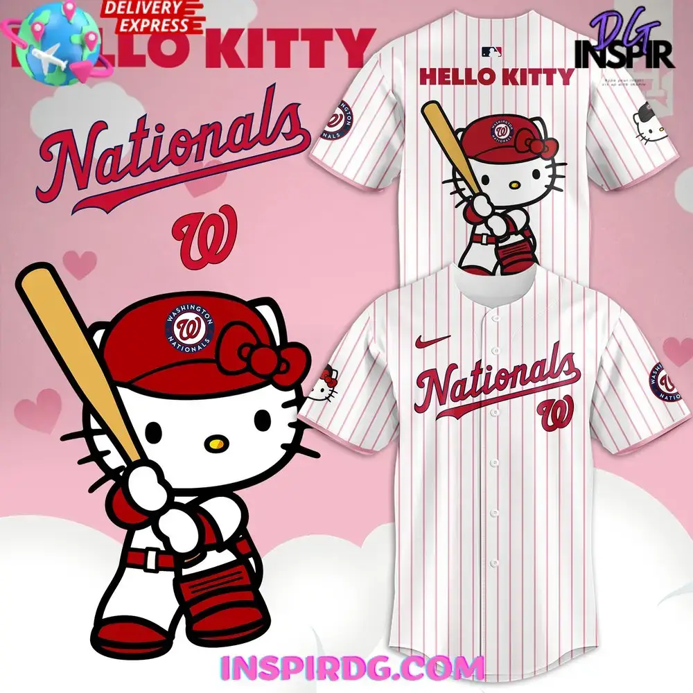 Washington Nationals X Hello Kitty 2024 Stripe Baseball Jersey Image