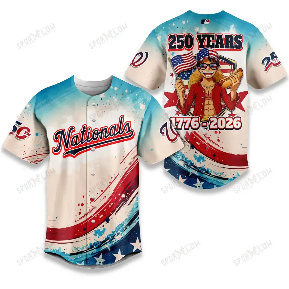 Washington Nationals X Luffy 250 Years Celebration Party Baseball Jersey Image