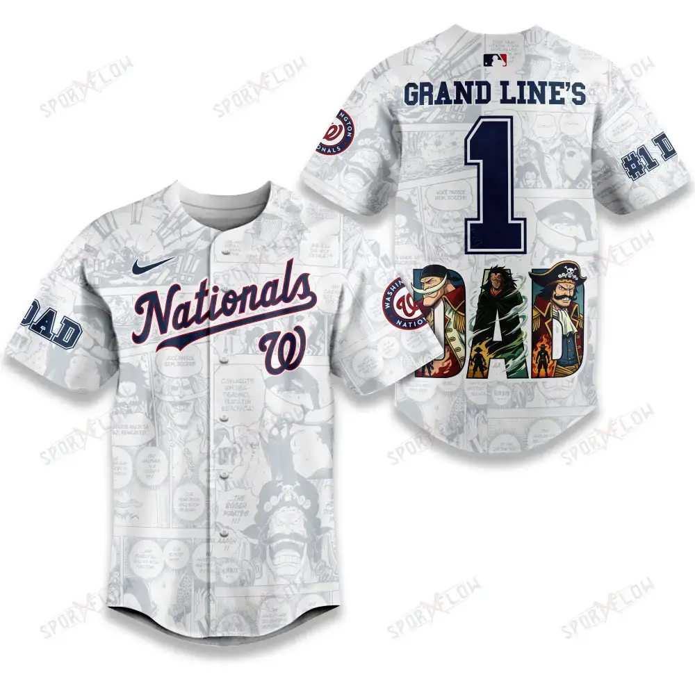 Washington Nationals X One Piece Grand Line'S #1 Dad Custom Baseball Jersey Image